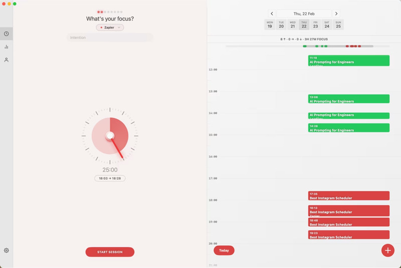 Pomodoro-таймер Session работает на Mac, iPhone, iPad или Apple Watch. Вы можете начать сессию на одном устройстве и продолжить на другом без потери данных